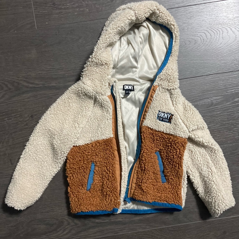 DKNY Cream and Brown Sherpa Hoodie